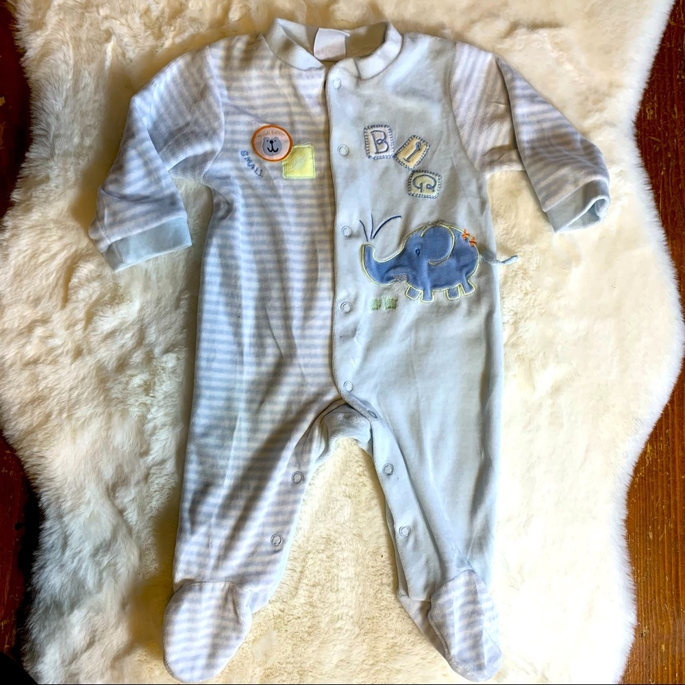 Velvety Snap Up Baby Elephant Blue Onesie Footies for Sleep and Play